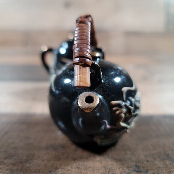 Vintage Dragon Moriage Salt & Pepper Set Tea Kettle Tea Pot Black Glaze Red Clay - Picture 11 of 13
